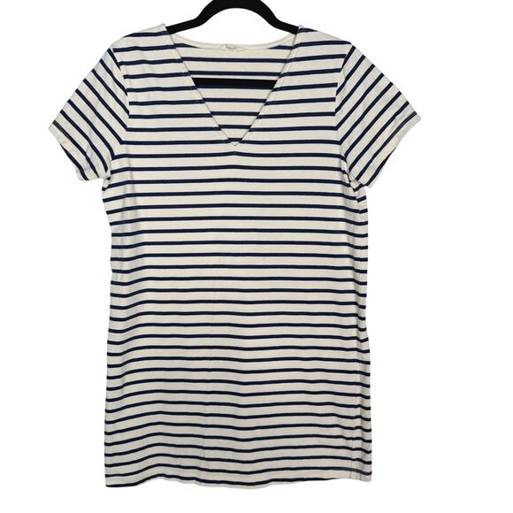 Madewell XSmall Cream Blue Relaxed Tee Dress in Yorktown Stripe Nightfall Hula - Picture 1 of 9